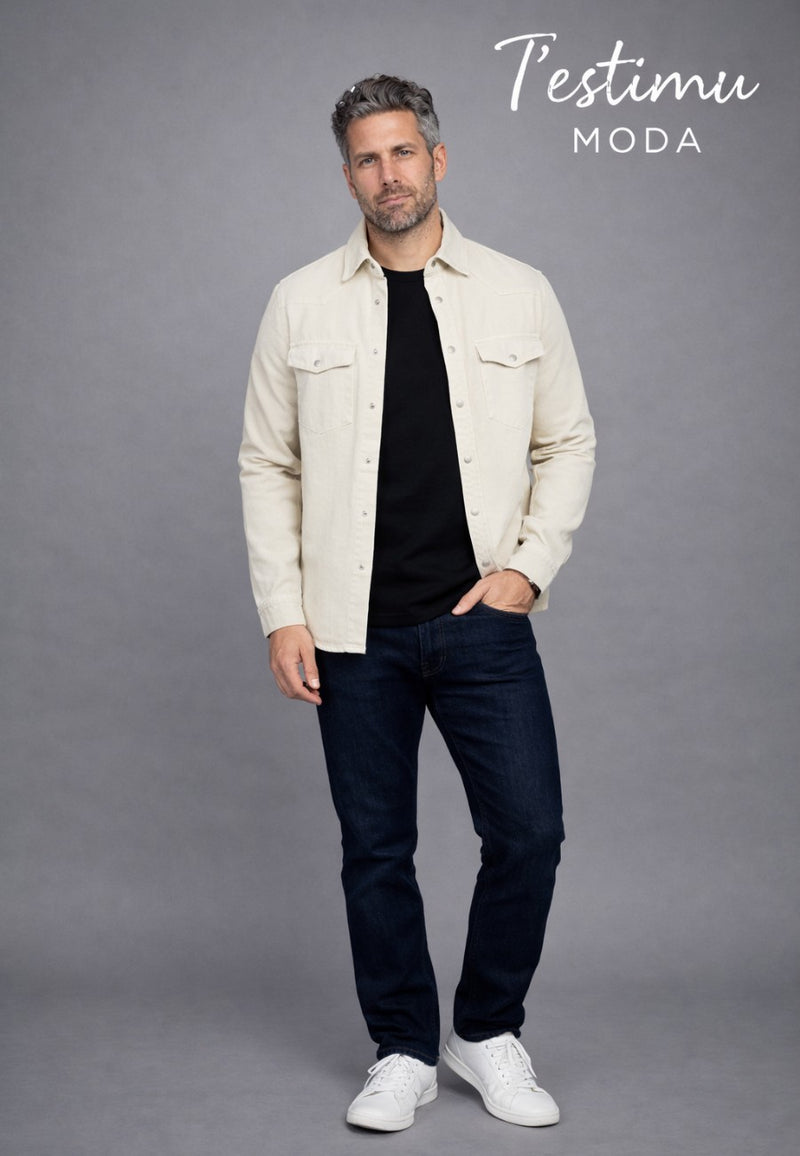 Sobrecamisa vaquera en corte recto de color hueso