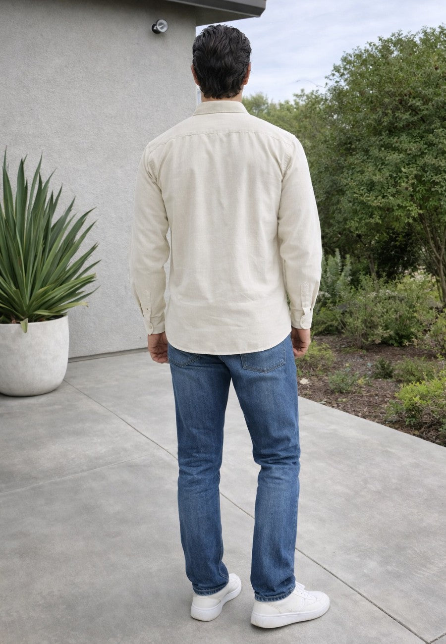 Camisa vaquera de corte recto color hueso