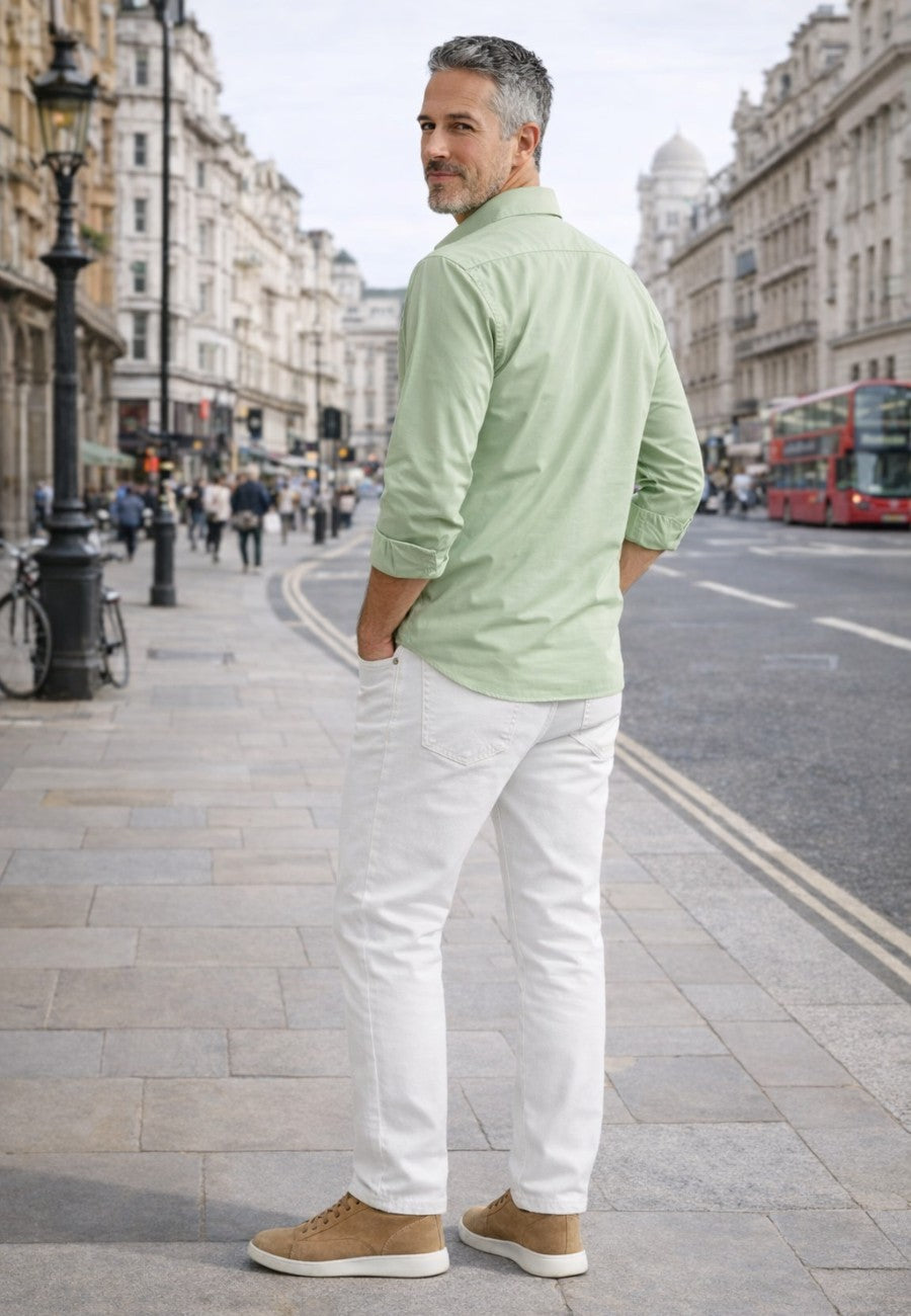 Camisa verde de corte confort y sin necesidad de planchar