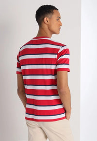 Camiseta de algodón de manga corta Roja con franjas de colores en testimu.com de T'estimu Moda