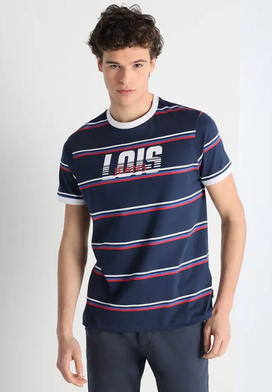 Camiseta de algodón Azul con franjas de colores - Lois Jeans en testimu.com de T'estimu Moda