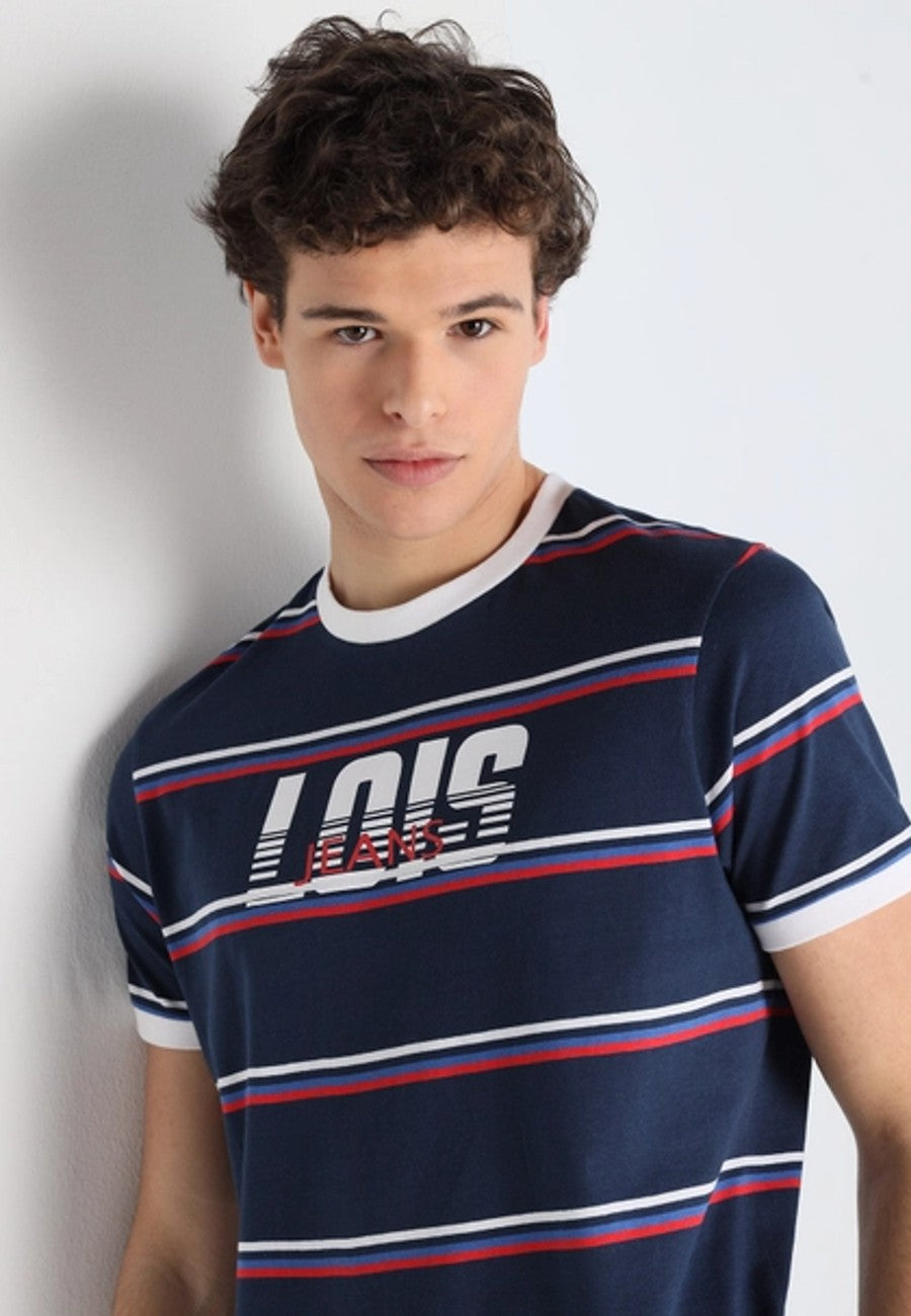 Camiseta de algodón Azul con franjas de colores - Lois Jeans en testimu.com de T'estimu Moda