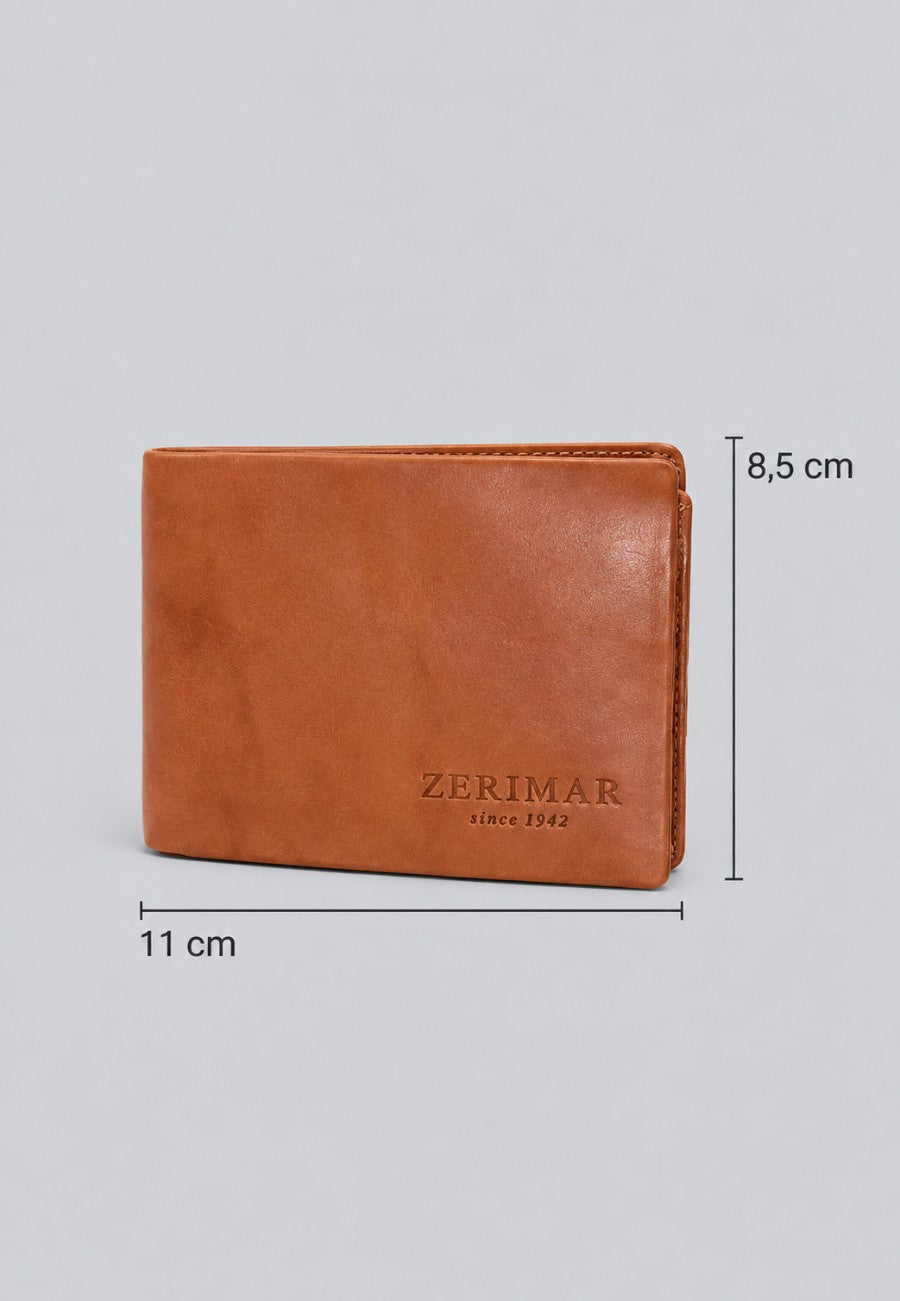 Cartera de cuero de color coñac con protección RFID