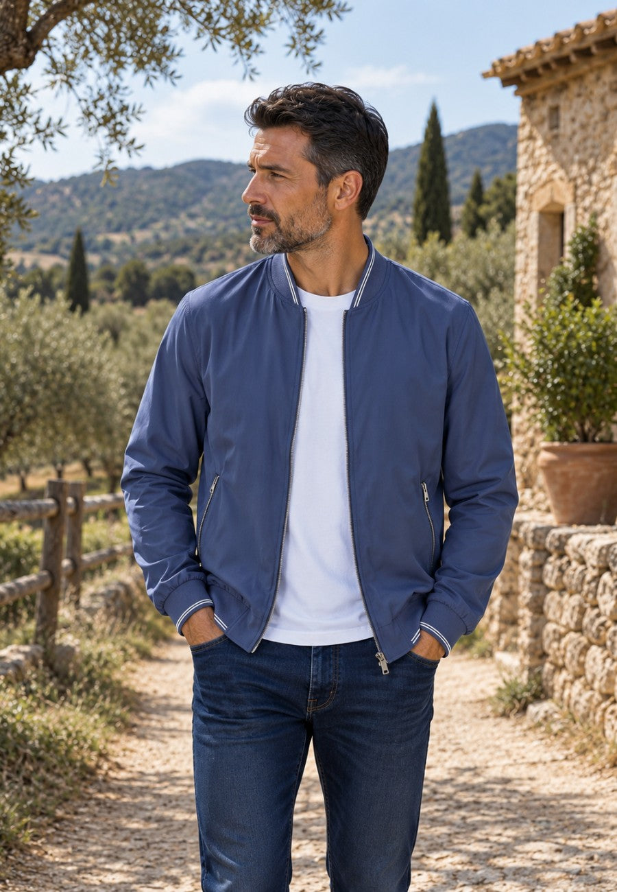 Chaqueta bomber clásica para hombre azul armada