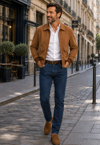 Chaqueta artesanal de ante modelo Vejer – Camel