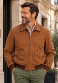 Chaqueta artesanal de ante modelo Vejer – Camel