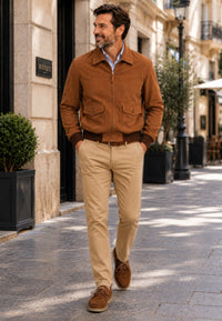 Chaqueta artesanal de ante modelo Vejer – Camel