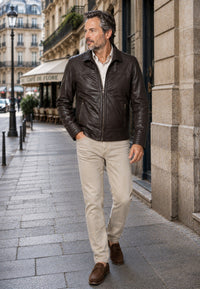 Chaqueta artesanal de piel natural Grazalema – Marrón