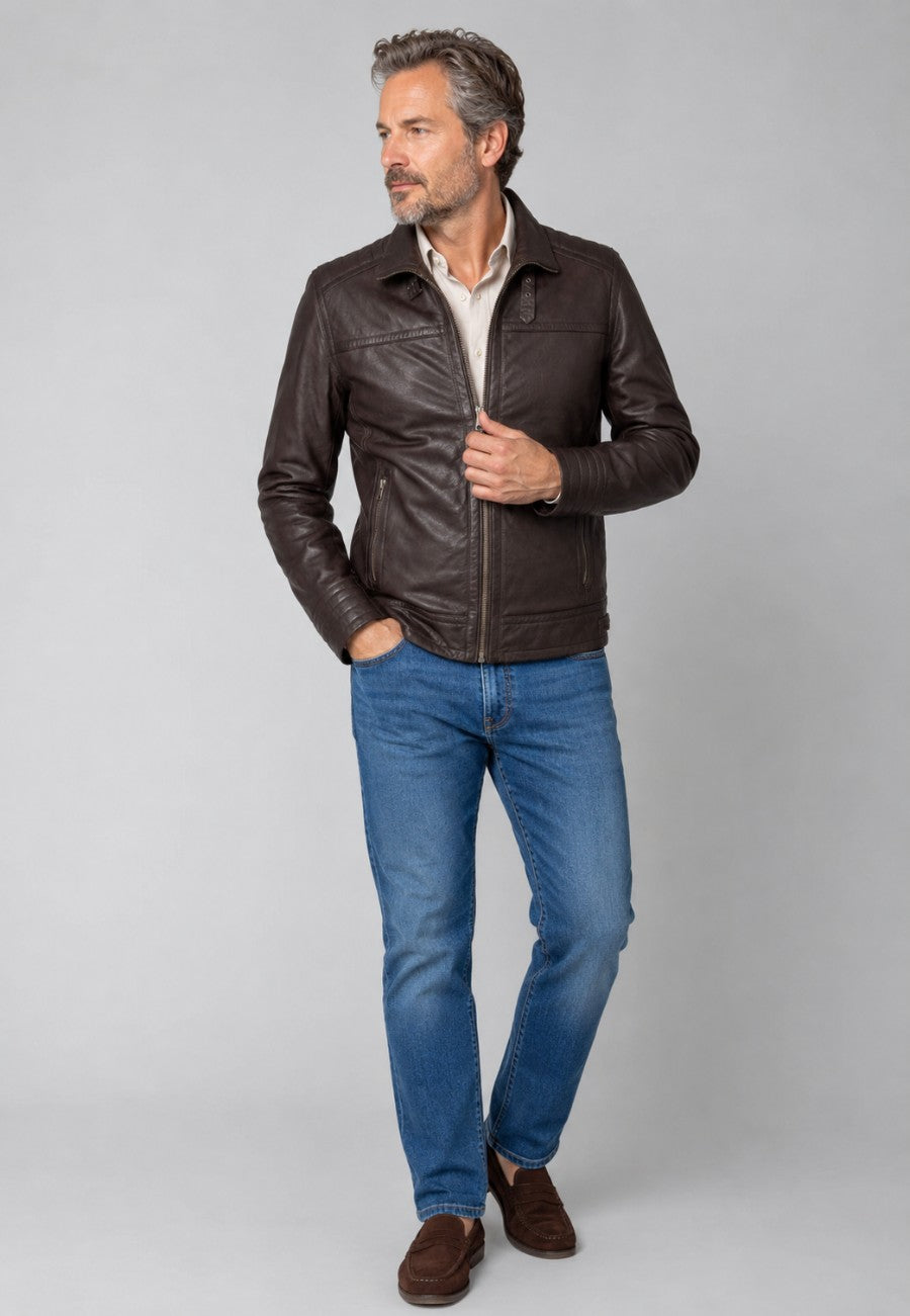 Chaqueta artesanal de piel natural Grazalema – Marrón