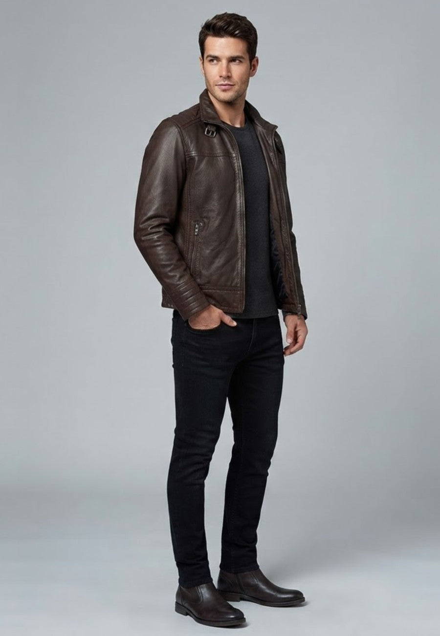 Chaqueta artesanal de piel natural Grazalema – Marrón