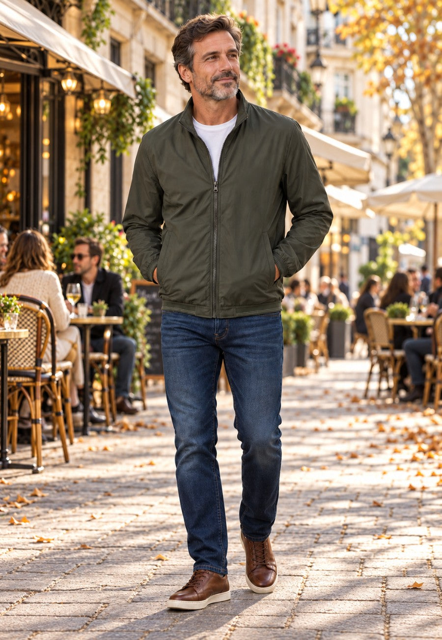 Chaqueta bomber para hombre color kaki, ligera