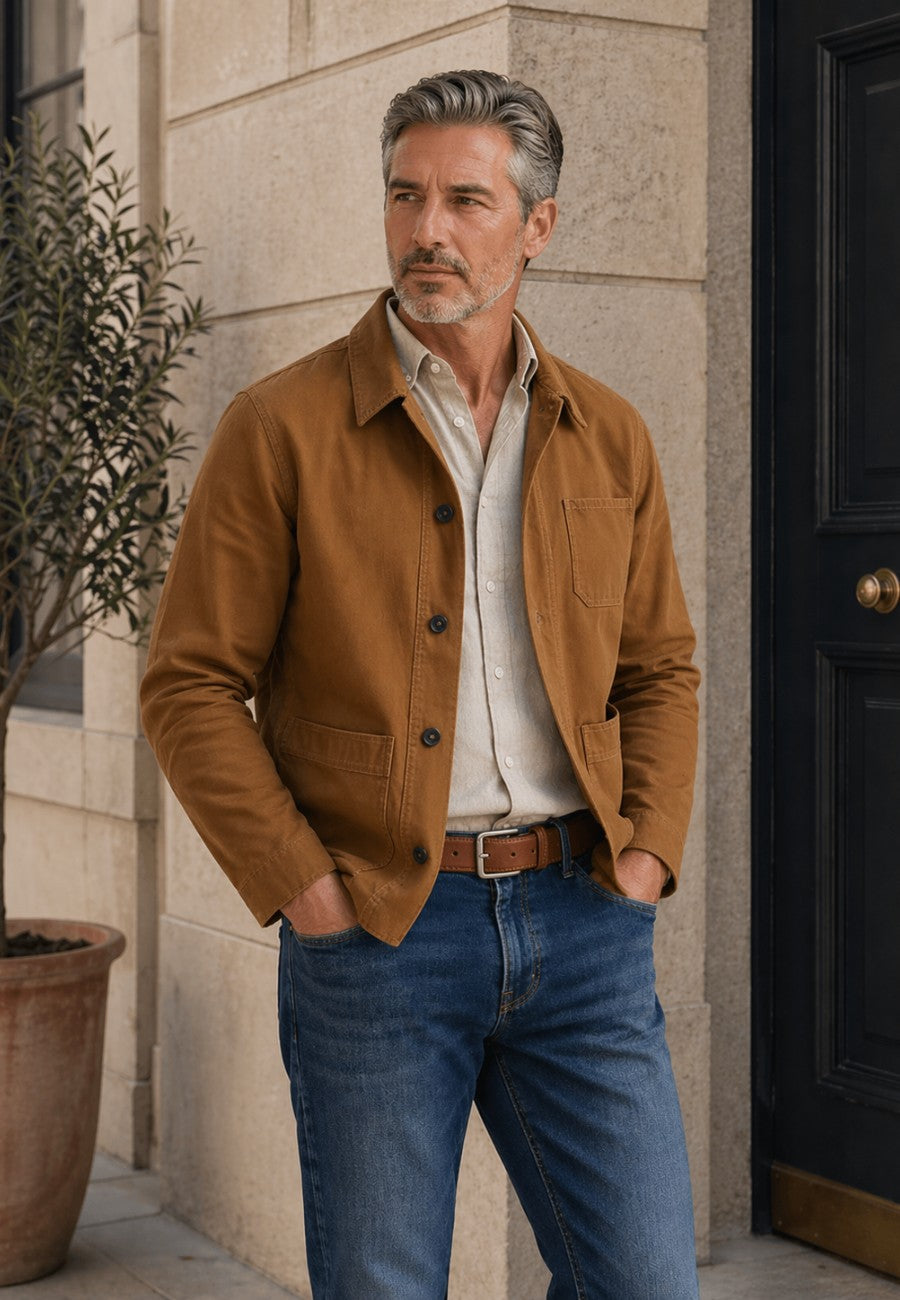 Chaqueta casual elegante para hombre en marrón coñac