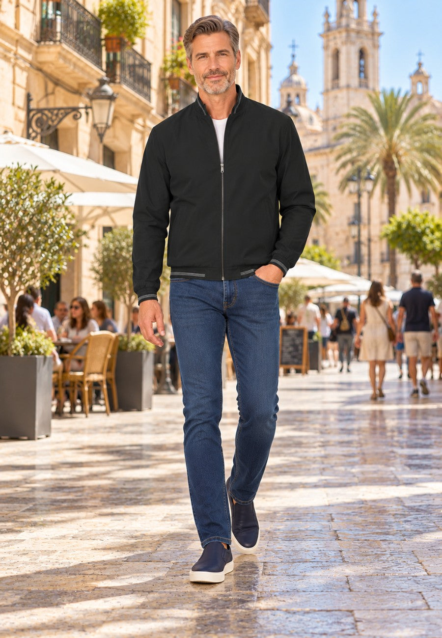 Chaqueta bomber para hombre color negro, ligera