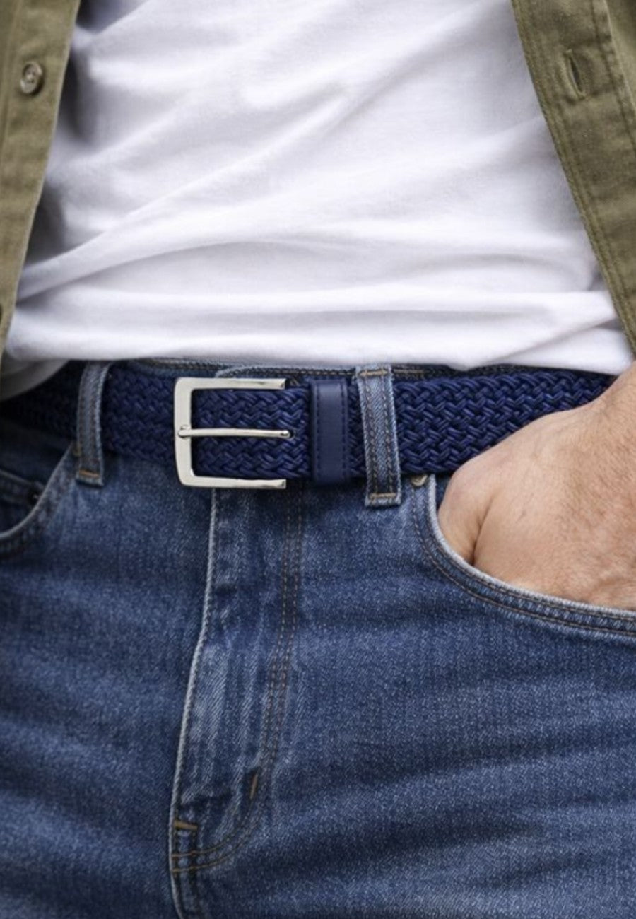 Cinturón trenzado elástico y hebilla de zinc de color Azul morado