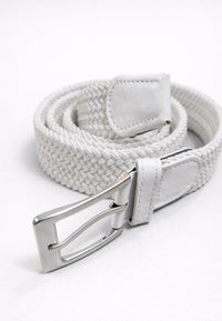 Cinturón trenzado elástico y hebilla de zinc de color blanco