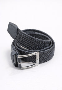 Cinturón trenzado elástico y hebilla de zinc de color gris