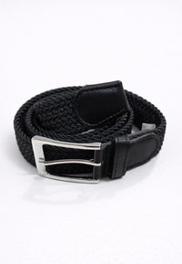 Cinturón trenzado elástico y hebilla de zinc de color negro