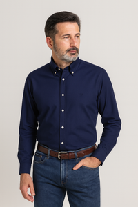 Camisa Oxford manga larga de hombre en color azul marino