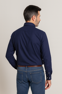 Camisa Oxford manga larga de hombre en color azul marino