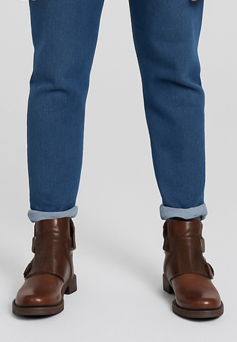 Botas de piel con hebillas para hombre en color marrón