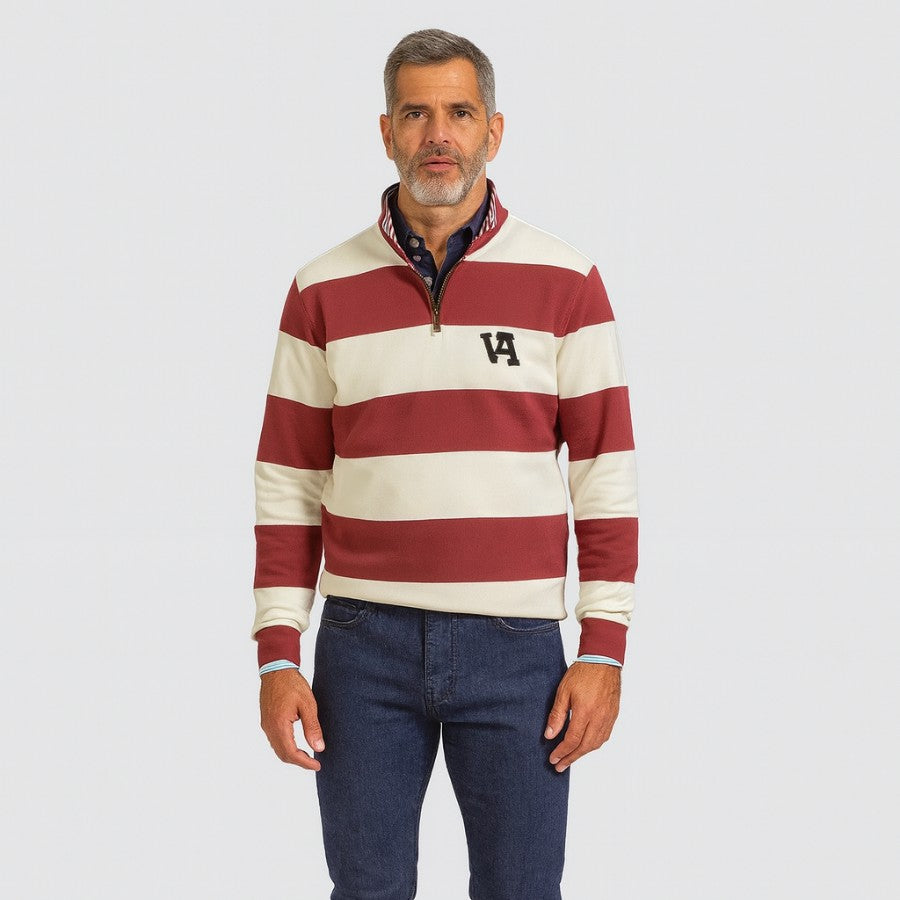 Sudadera cuello media cremallera rayas Burdeos
