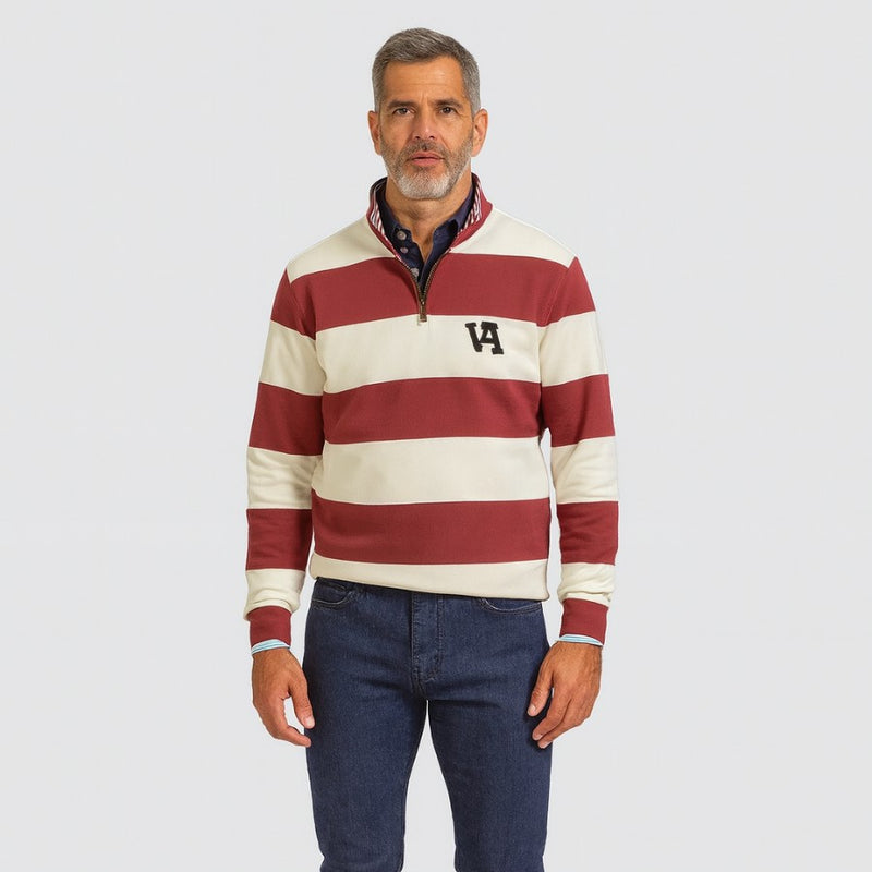 Sudadera cuello media cremallera rayas Burdeos