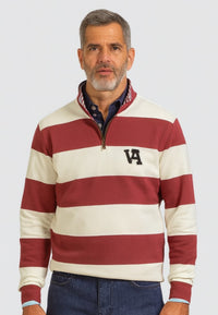 Sudadera cuello media cremallera rayas Burdeos