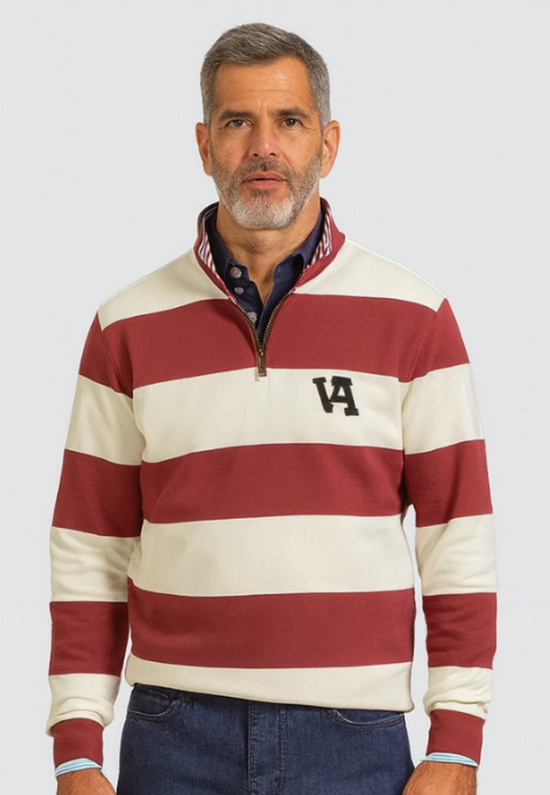 Sudadera cuello media cremallera rayas Burdeos