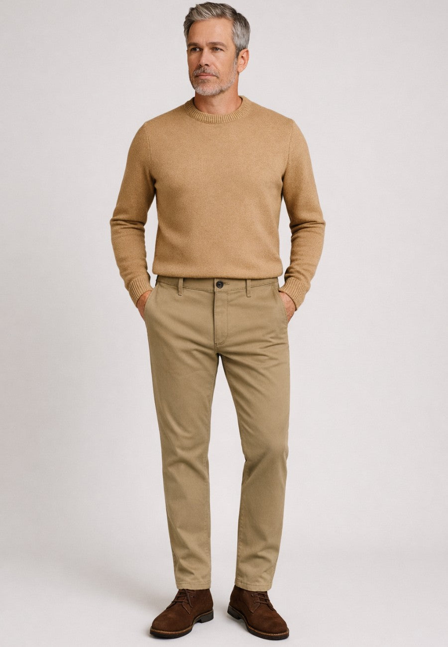 Pantalón Chino para hombre de Algodón elástico Guadiana (Tiro alto) color tostado