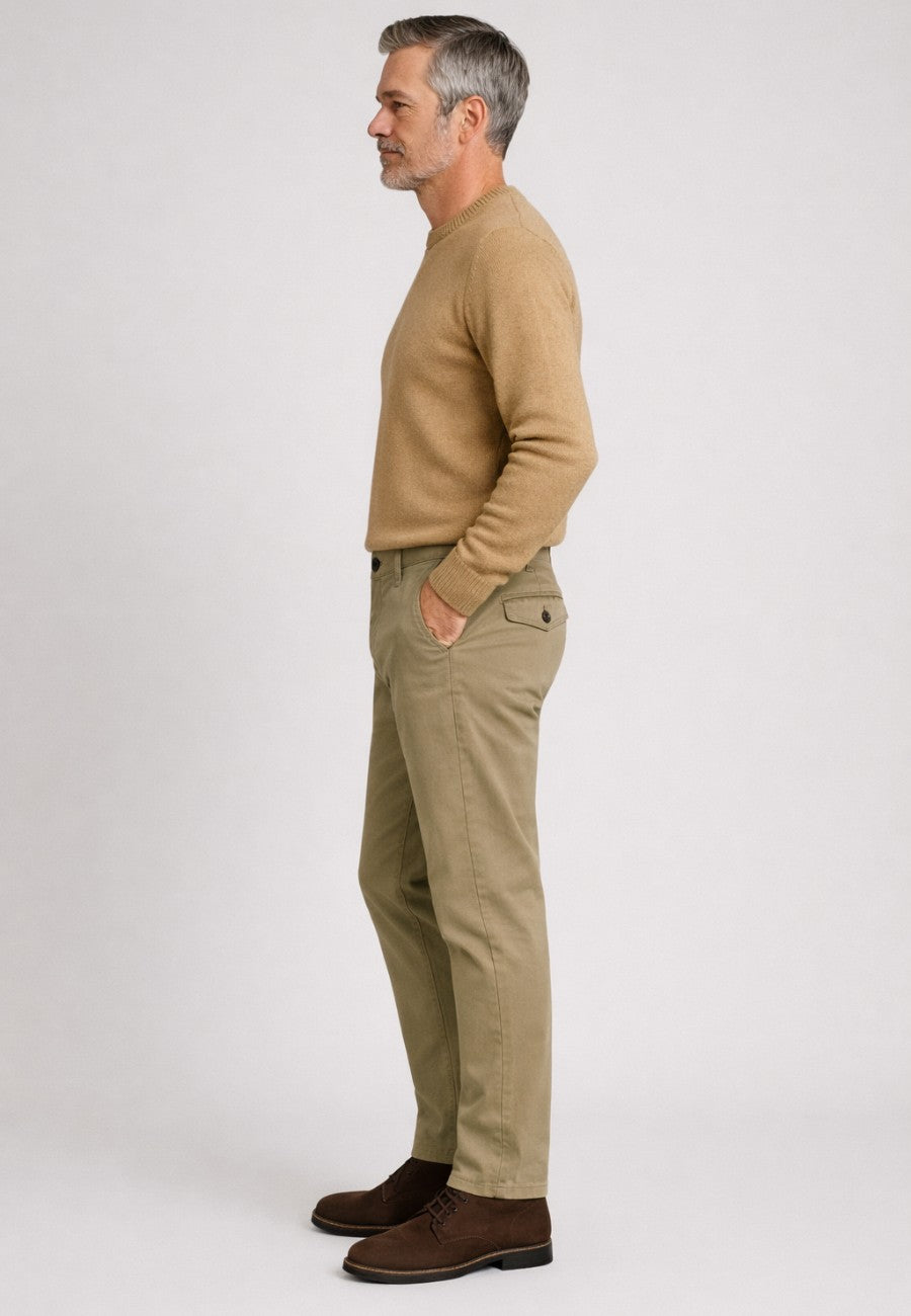 Pantalón Chino para hombre de Algodón elástico Guadiana (Tiro alto) color tostado