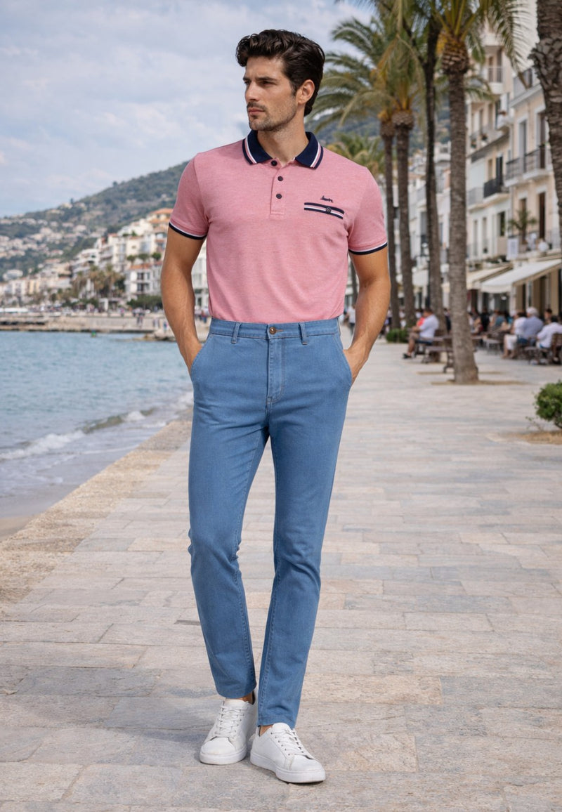 Pantalones tejanos tipo chinos de corte recto y tiro alto. Sport 505 Azul claro