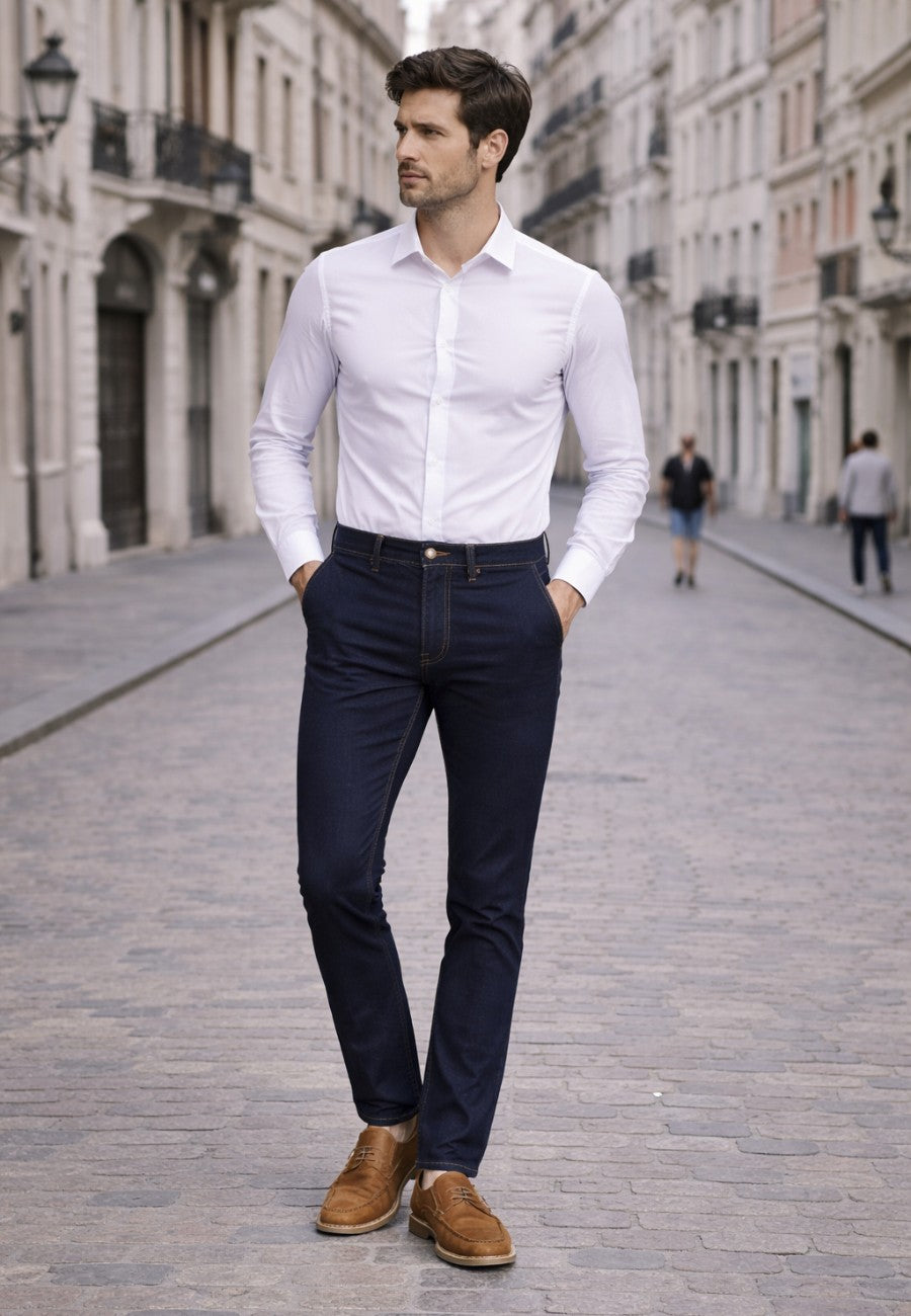Pantalones tejanos tipo chinos de corte recto y tiro alto. Sport 505 Azul oscuro