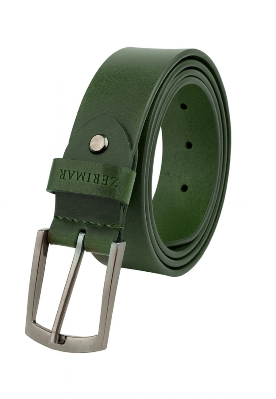 Cinturón de cuero vacuno de color verde oscuro