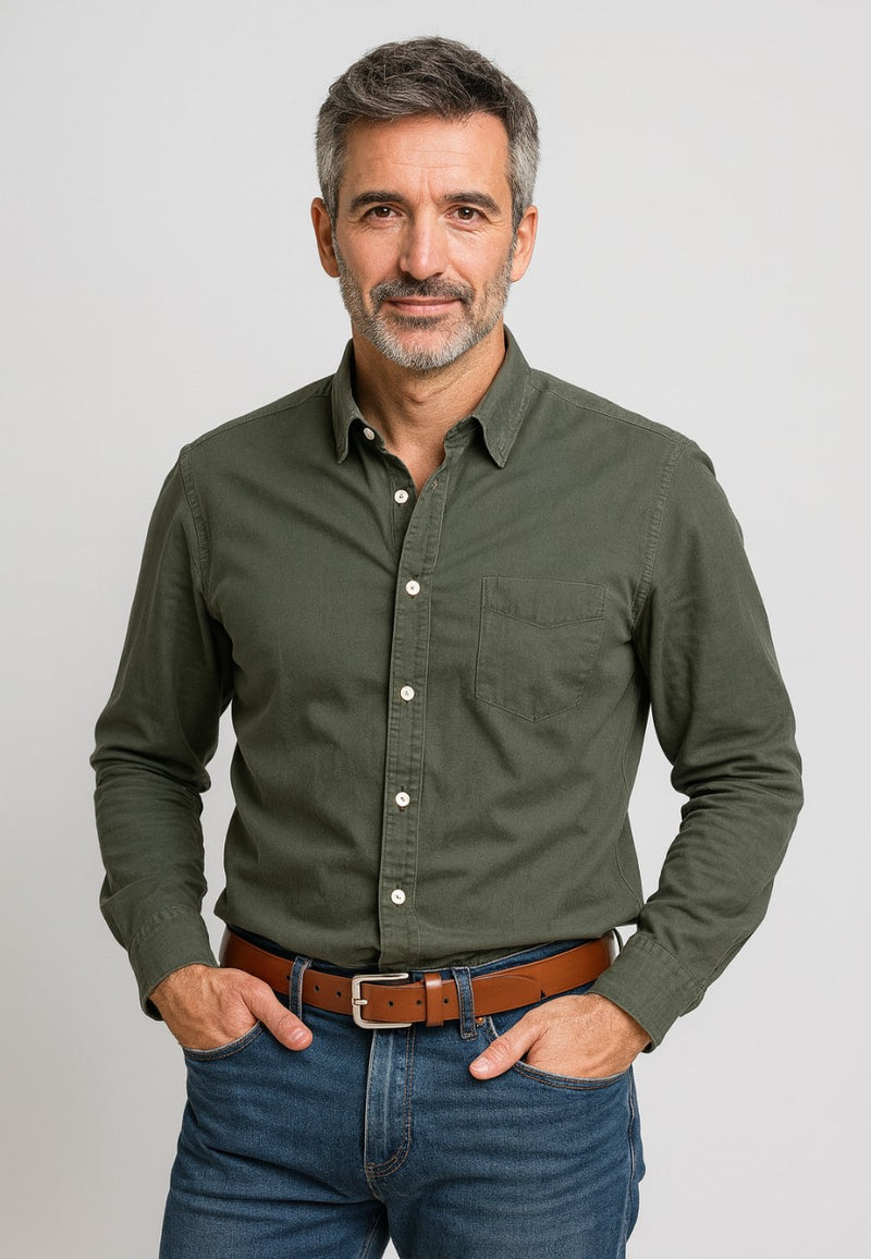 Cinturón de piel vacuno para hombre color marron