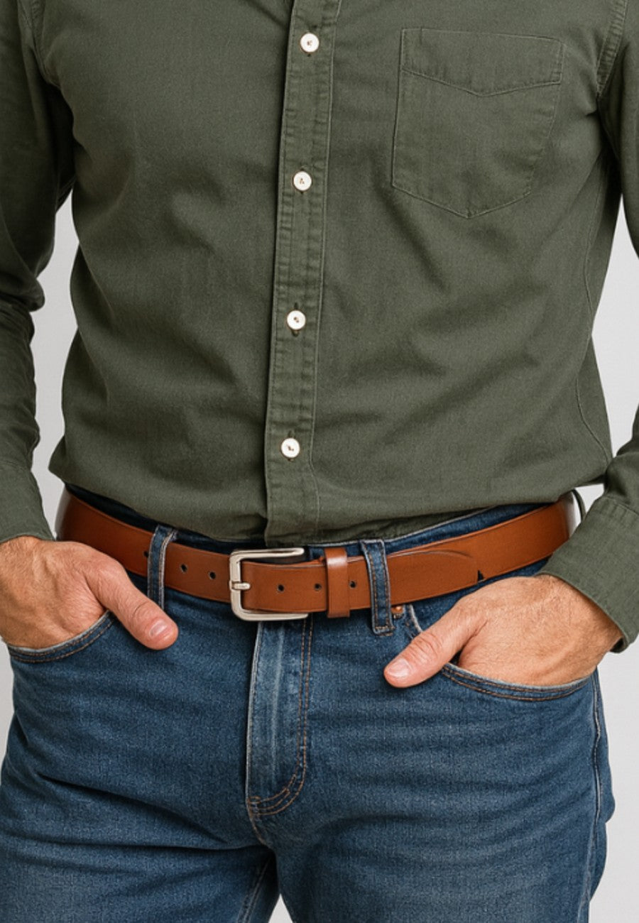 Cinturón de piel vacuno para hombre color marron