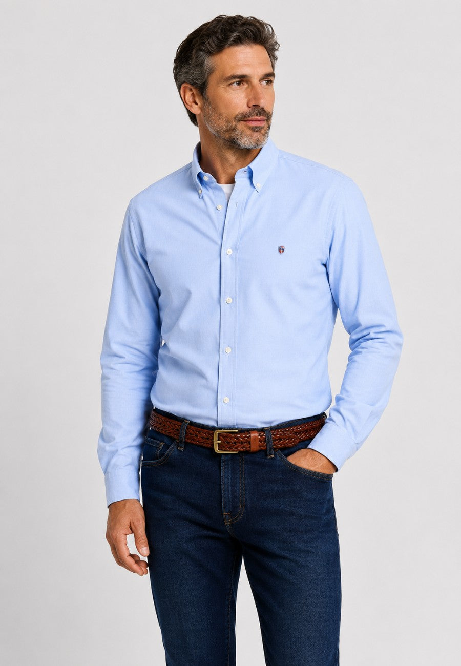 Cinturón de piel trenzado en color cuero para hombre