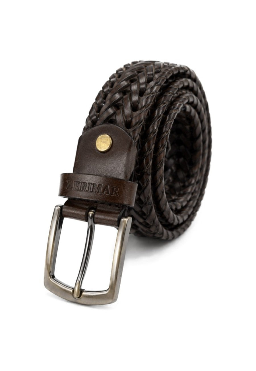 Cinturón de piel trenzado en color marrón para hombre