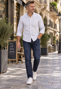 Camisa sport a cuadros azul y marrón de corte recto | T'estimu