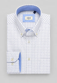 Camisa sport a cuadros azul y marrón de corte recto | T'estimu