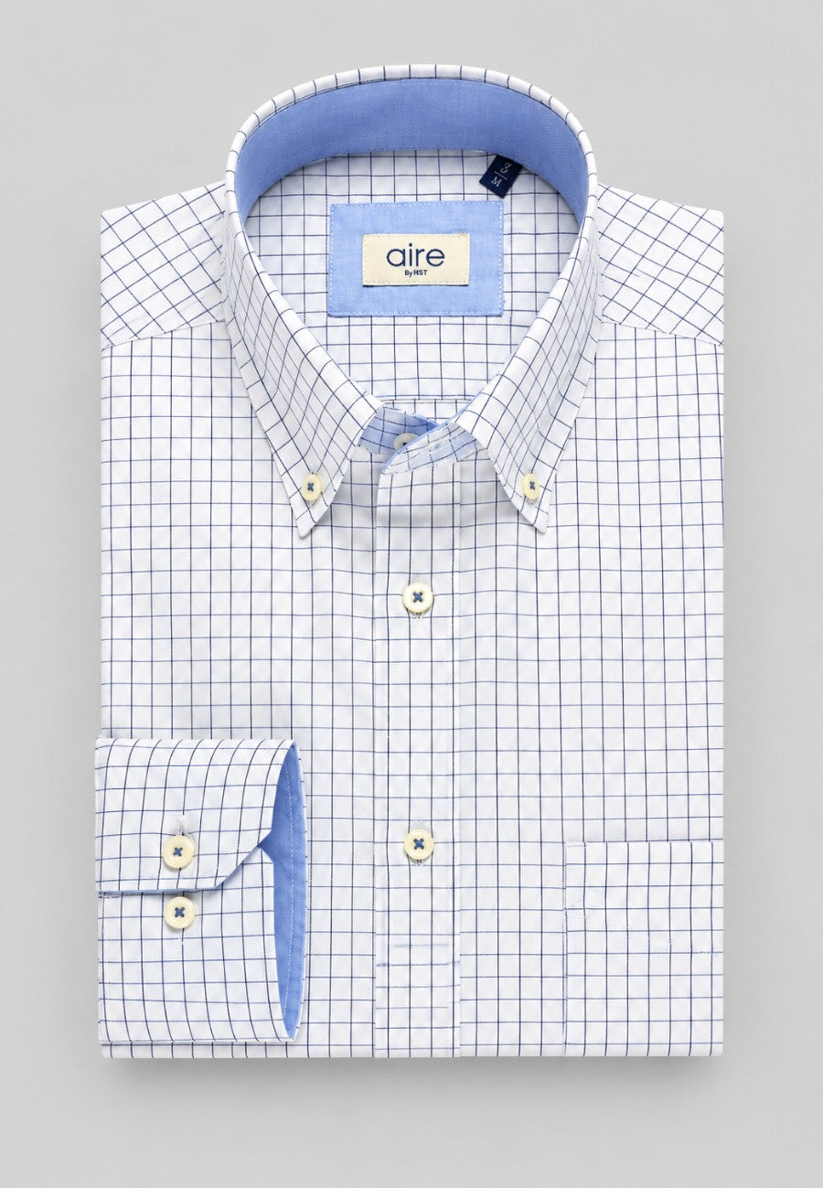 Camisa sport a cuadros azul y marrón de corte recto | T'estimu