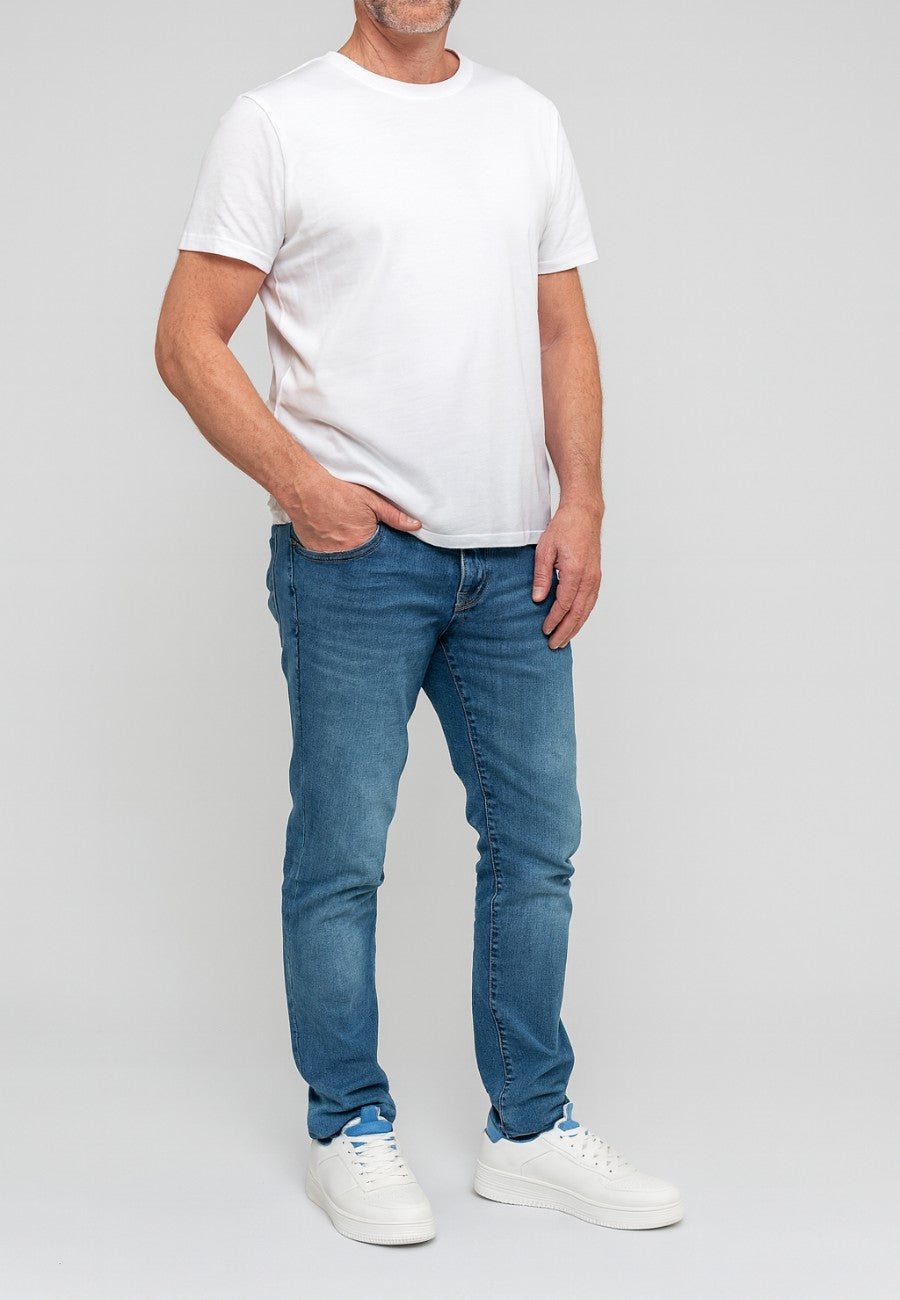 Zapatillas casuales de piel vegana blanca y azul para hombre - SAGUNTO