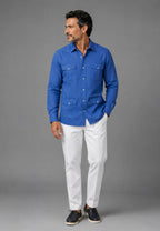 Camisa guayabera de sastrería en lino color azul mediterráneo - hasta la talla 6XL