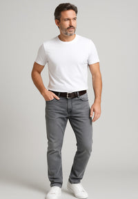 Pantalones tejanos elásticos semi entallado, Gris lavado (de tiro alto)