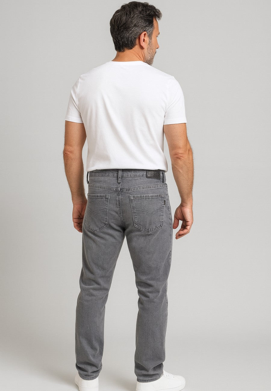 Pantalones tejanos elásticos semi entallado, Gris lavado (de tiro alto)