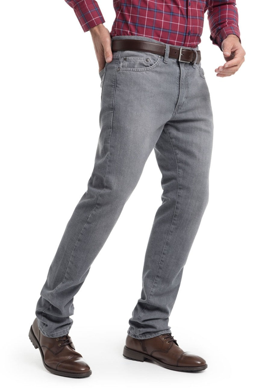 Pantalones tejanos elásticos semi entallado, Gris lavado (de tiro alto)