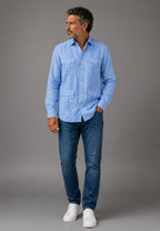 Camisa guayabera de sastrería en lino color celeste - hasta la talla 6XL
