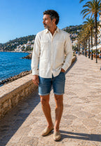 Camisa guayabera de sastrería en lino color hueso - hasta la talla 4XL