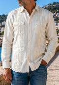 Camisa guayabera de sastrería en lino color hueso - hasta la talla 4XL