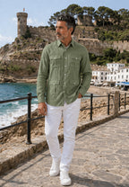 Camisa guayabera de sastrería en lino color kaki - hasta la talla 6XL