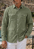 Camisa guayabera de sastrería en lino color kaki - hasta la talla 6XL